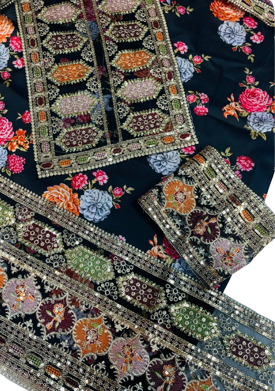Sabaya Sachi Printed Silk 3 Pcs | Black