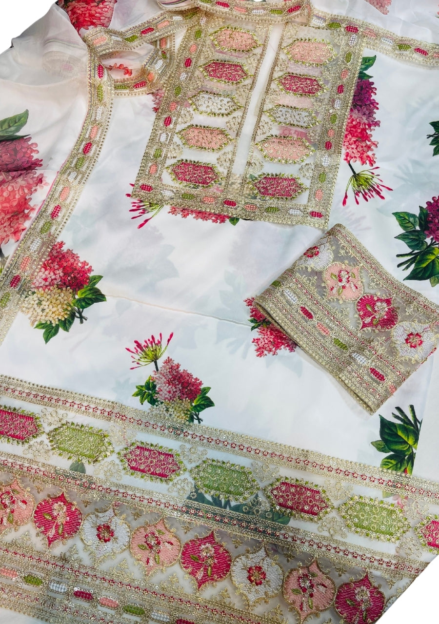 Sabaya Sachi Printed Silk 3 Pcs | White