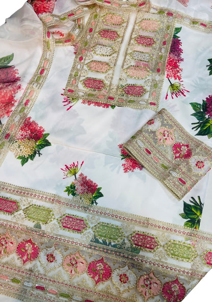 Sabaya Sachi Printed Silk 3 Pcs | White