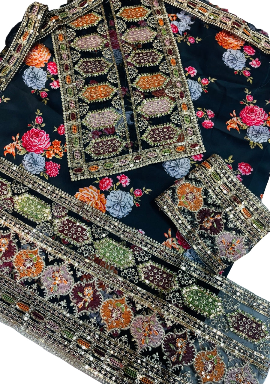 Sabaya Sachi Printed Silk 3 Pcs | Black