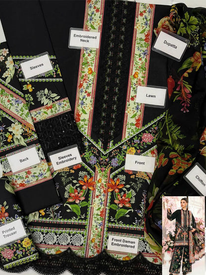 Maria B Digital Printed Lawn Embroidered Dress