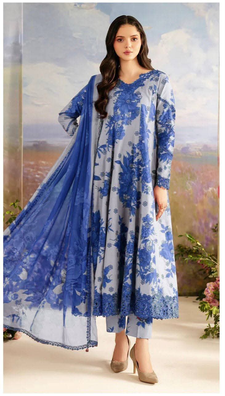Iznik Blue Digital Printed Lawn 3Pc