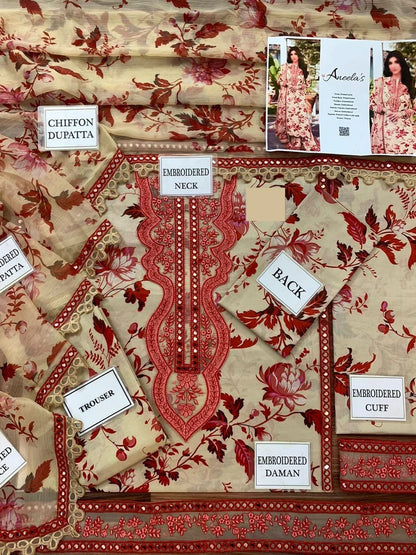 Aneela's Luxury 3Pc Embroidered Lawn Dress