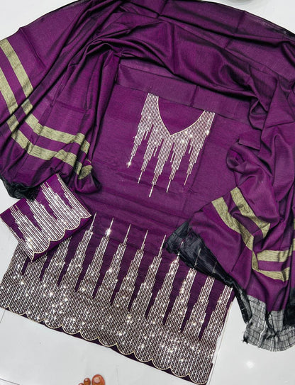 Luxury 3 Pcs khaddar Embroidery Suit Ustitched